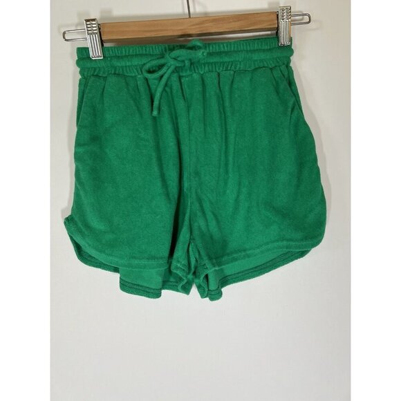 NWT Edikted green retro terry cloth camp sweat shorts elastic waist XS - Picture 1 of 10